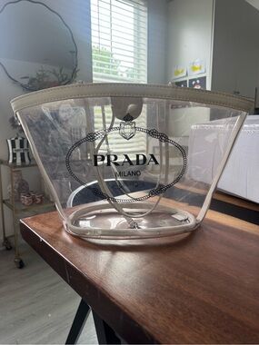 Prada Clear PVC Tote with White Trim and Black Logo